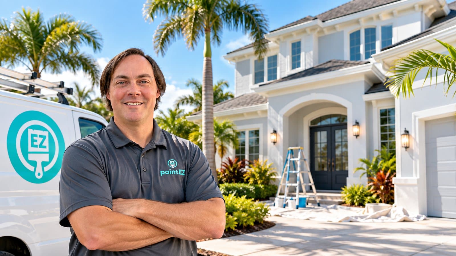 Paint EZ of Clearwater team member outside a home with the Paint EZ van