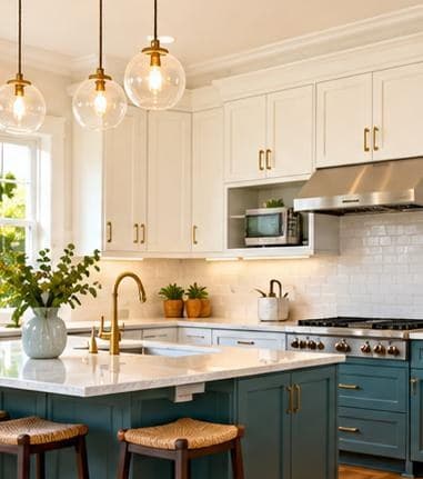 Kitchen with painted two-tone cabinets