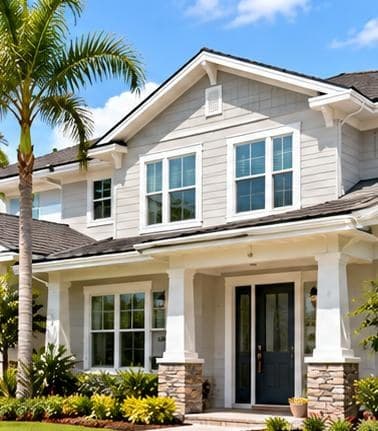 Two-story home with a freshly painted exterior