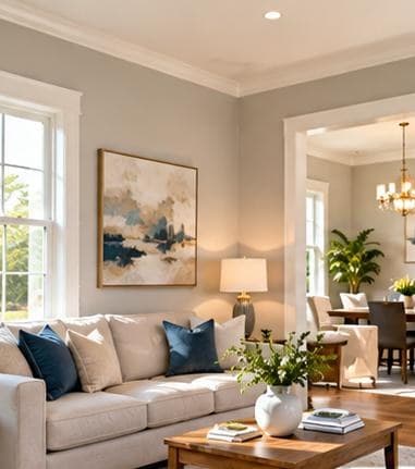 Bright living room with freshly painted walls