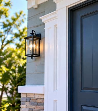 Freshly painted front door and white trim